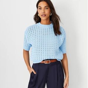 ✨BNWOT - Ann Taylor Geo Stitch Elbow Sleeve Sweater - Pastel Blue - Size M✨